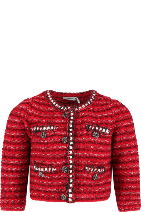 Red Cardigan For Girl With Silver Buttons