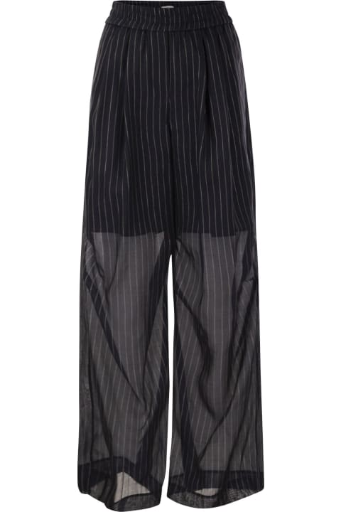 Brunello Cucinelli Clothing for Women Brunello Cucinelli Sparkling Stripe Cotton Gauze Loose Trousers