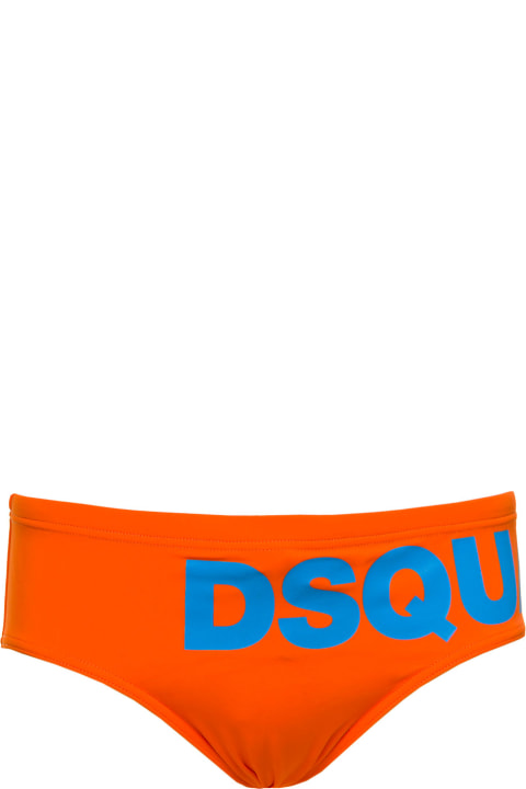 メンズ 水着 Dsquared2 Orange Swim Briefs With Printed Logo In Polyamide Man