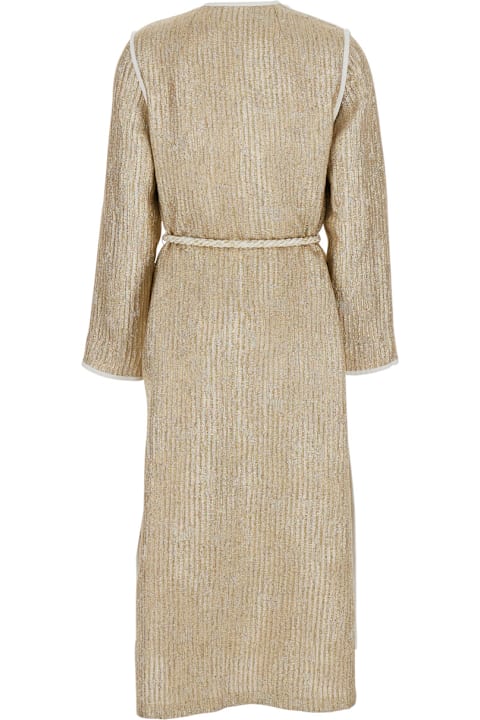 Forte_Forte for Women Forte_Forte 'twinkle' Beige Coat With V-neck On The Front And Adjustable Waist Belt In Lurex Woman