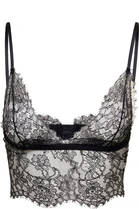 Black Bralette With Adjustable Closure In Chantilly Lace Woman