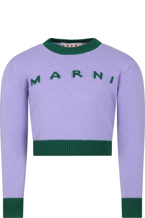 Marni for Kids Marni Purple Sweater For Girl With Logo