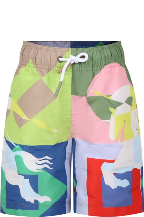 Burberryのボーイズ Burberry Multicolor Swim Shorts For Boy With Equestrian Knight