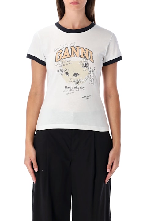 أدوات منزلية Ganni Ganni White Cropped Kitty Cotton T-shirt
