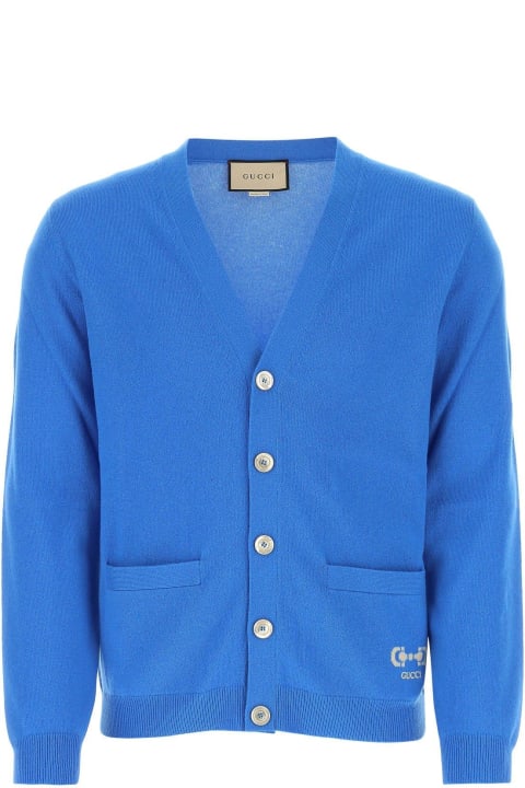 Sweaters for Men Gucci Blue Cashmere Cardigan