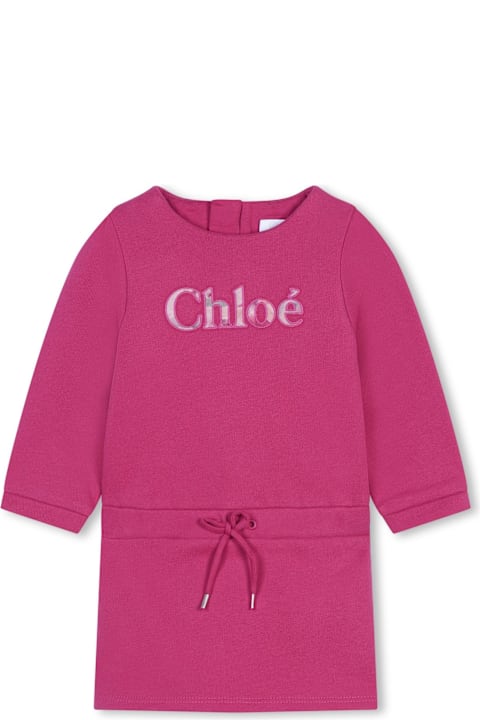 Chloé فساتين لـ رُضع بنات Chloé Chloe Kids Logo Embroidered Crewneck Dress