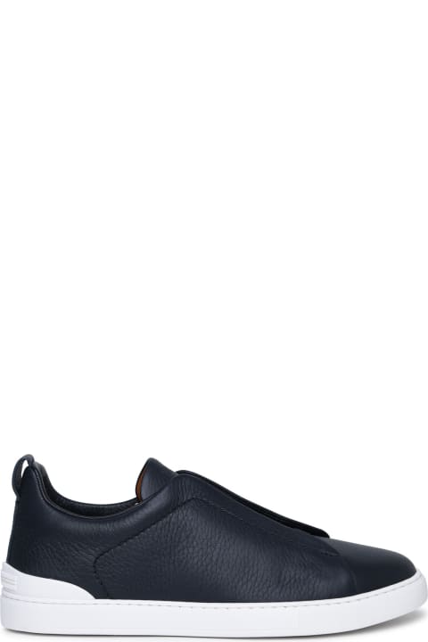 Sneakers for Men Zegna 'triple Stitch' Blue Leather Sneakers