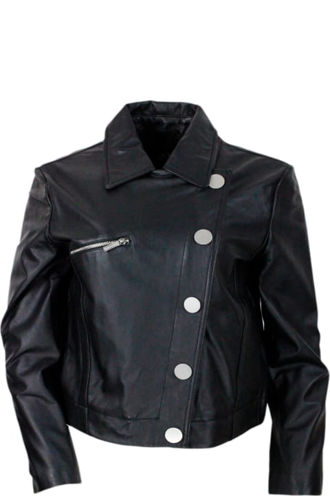 ウィメンズ Armani Collezioniのコート＆ジャケット Armani Collezioni Studded Jacket With Button And Zip Closure Made Of Eco-leather With Zip On Pocket And Cuffs