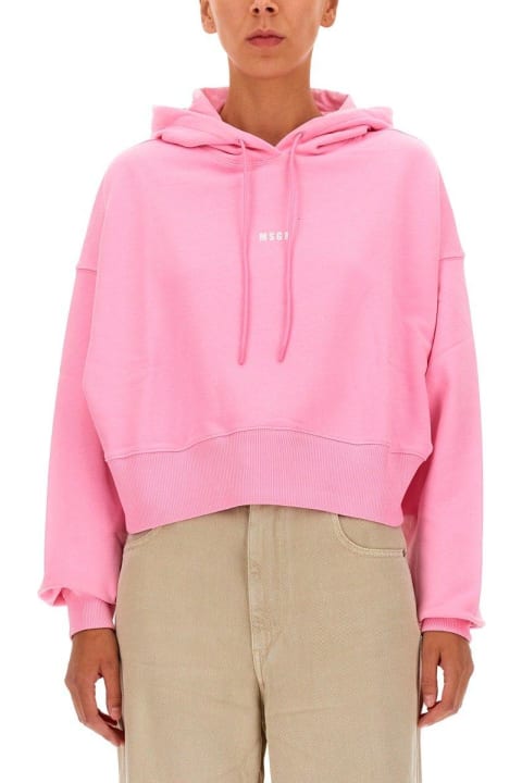 MSGM Fleeces & Tracksuits for Women MSGM Logo Printed Cropped Hoodie