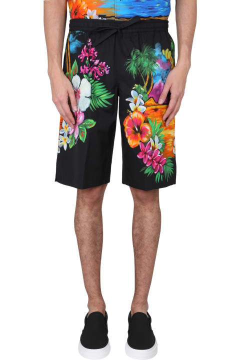 Dolce & Gabbana for Men Dolce & Gabbana Hawaii Black Silk Bermuda Shorts