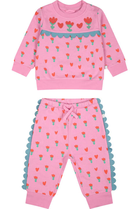 Bottoms for Baby Girls Stella McCartney Kids Pink Tracksuit For Baby Girl With Poppies And Hearts