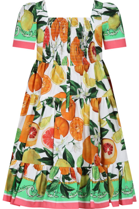 Dolce & Gabbana Sale for Kids Dolce & Gabbana Multicolor Elegant Dress For Girl With An Italian Holiday Print