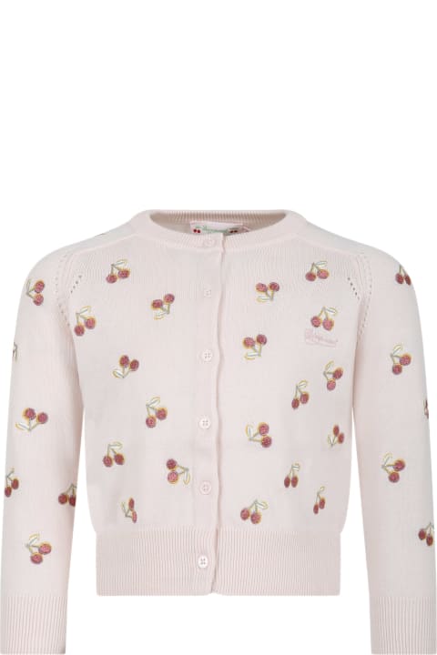 Bonpoint for Kids Bonpoint Pink Cardigan For Girl With Cherries