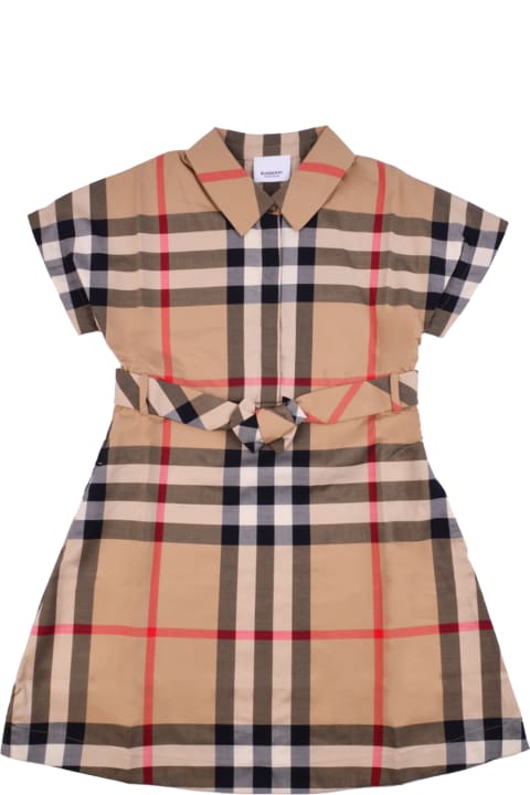 Chemisier Dress In Stretch Cotton With Tartan Pattern And Belt