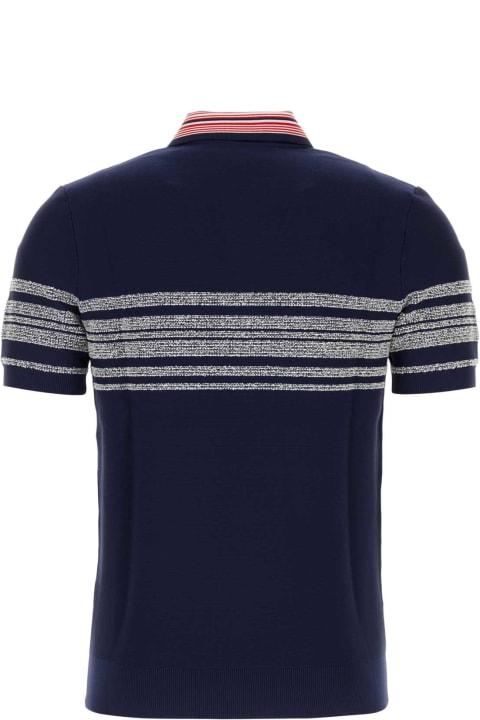 Wales Bonner Clothing for Men Wales Bonner Dark Blue Nylon Blend Dawn Knit Polo Shirt