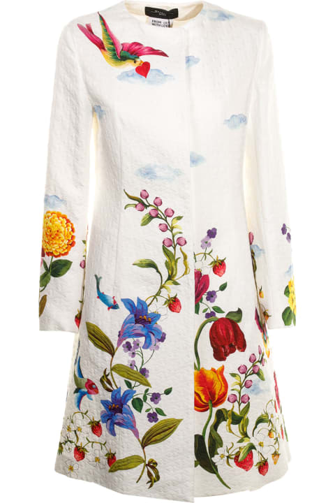 White Trench Coat With Floral Pattern