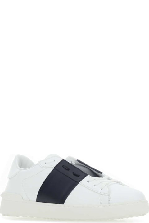 Valentino Garavani White Leather Open Sneakers With Blue Navy Band