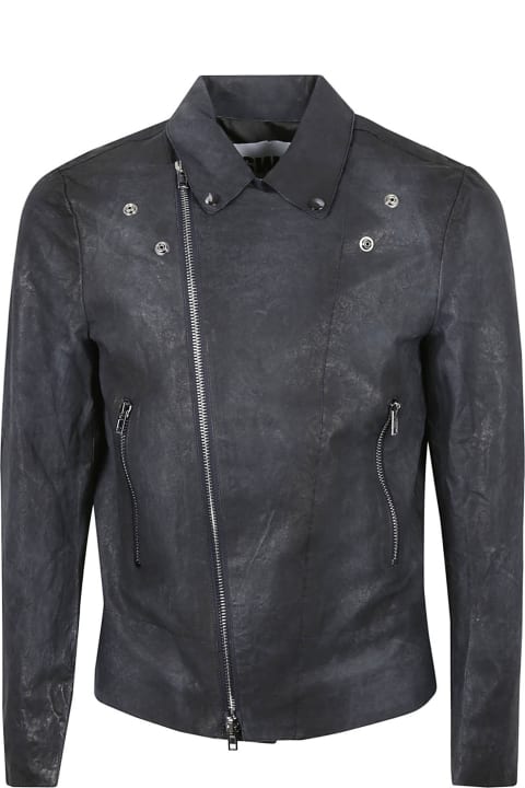 Vintage Effect Zipped Leather Jacket
