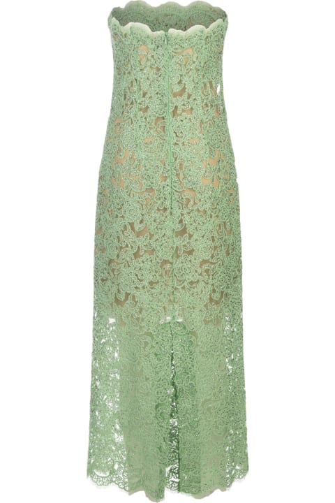 Fashion for Women Ermanno Scervino Green Lace Longuette Dress With Micro Crystals