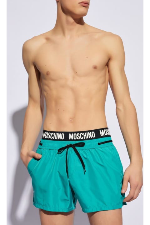 メンズ ウェア Moschino Logo Waistband Drawstring Swim Shorts