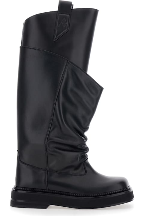 Homeware The Attico 'passeggiata' Black Boots With Heel-tab And Rubber Sole In Leather Woman