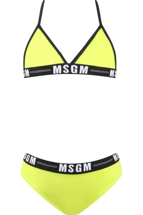 Swimwear for Girls MSGM Green Bikini For Girl With White Logo