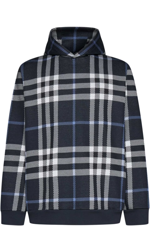 Burberry for Men Burberry Blue Hoodie With All-over 'vintage Check' In Cotton Man