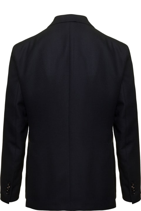 Tagliatore Men Tagliatore 'montecarlo' Black Double-breasted Jacket With Logo Pin In Wool Man