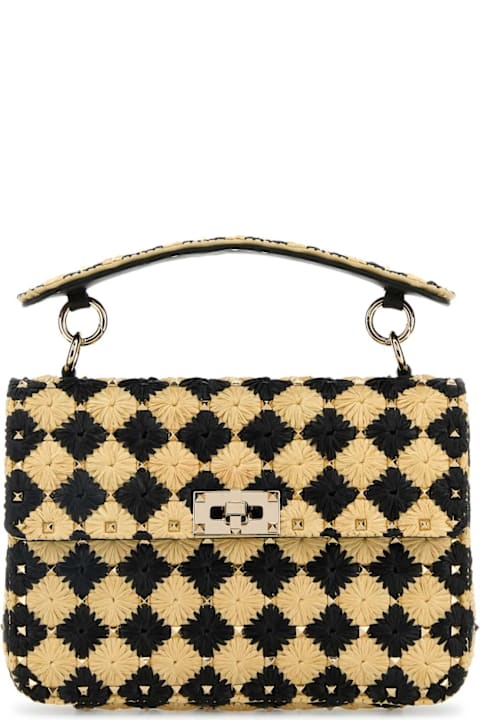 Homeware Valentino Garavani Two-tone Raffia Medium Rockstud Spike Handbag