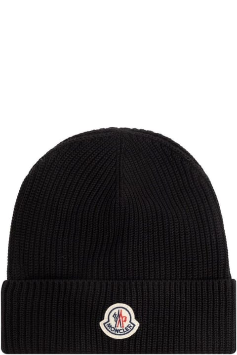 Moncler Hats for Men Moncler Logo Patch Ribbed-knit Beanie
