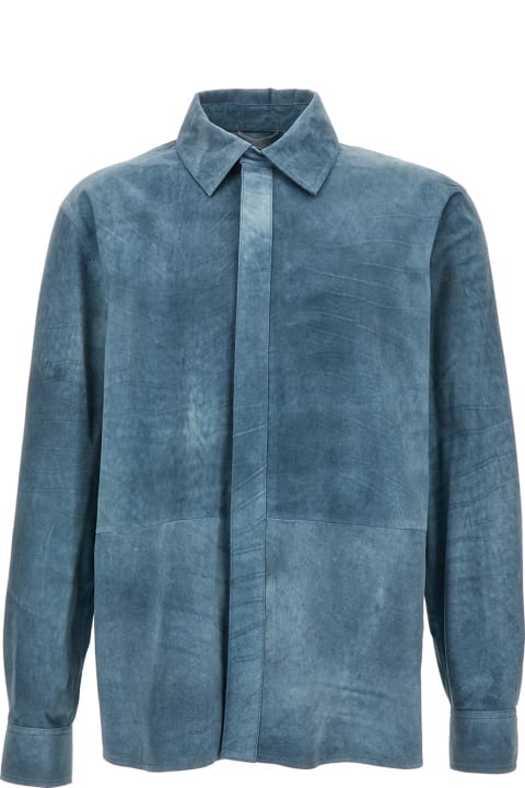 ARMA Clothing for Men ARMA Light Blue Shirt With Hidden Fastening In Suede Man