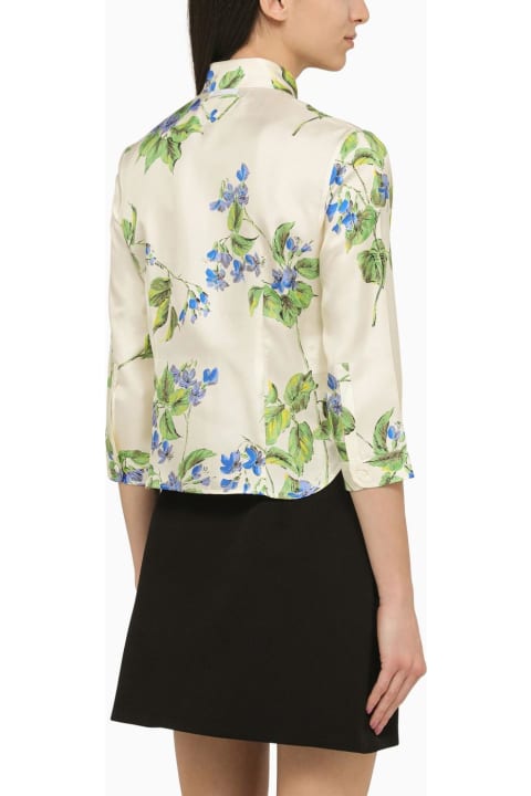 Topwear for Women Prada Talc-coloured Silk Shirt With Floral Pattern