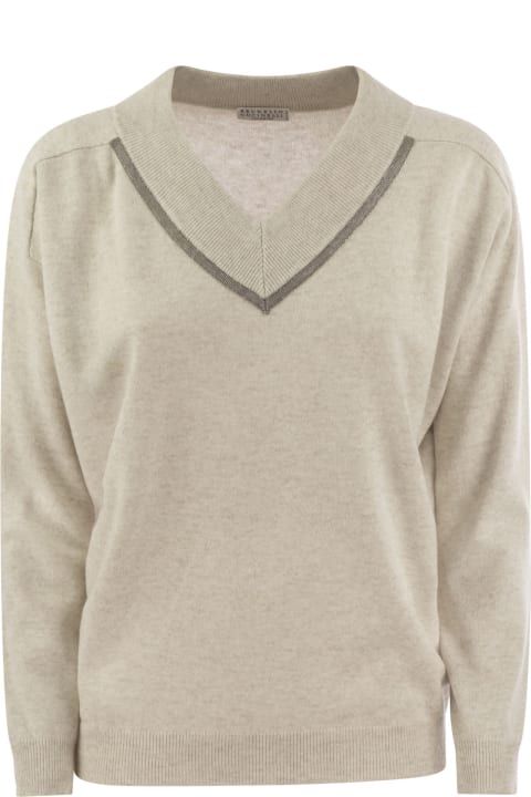 Fashion for Women Brunello Cucinelli Cashmere Sweater With Shiny Neckline