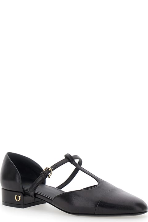 Homeware Ferragamo 
lainette
 Black Ballet Shoes With T-strap And Round Toe In Leather Woman