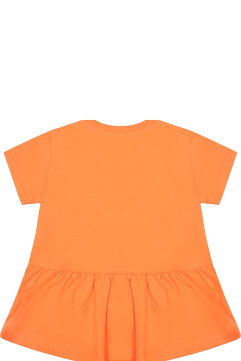 Kenzo Kids Kenzo Kids Orange Casual Dress For Baby Girl With Boke Flower