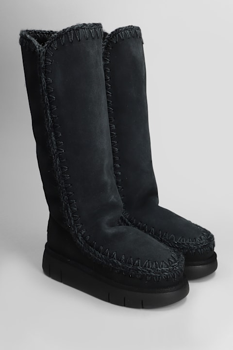 أحذية برقبة لـ السيدات Mou Eskimo Bounce 40 Low Heels Boots In Black Suede