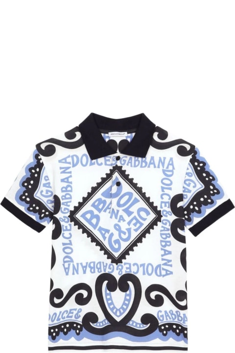 Dolce & Gabbana for Boys Dolce & Gabbana Marina Print Piquet Polo Shirt