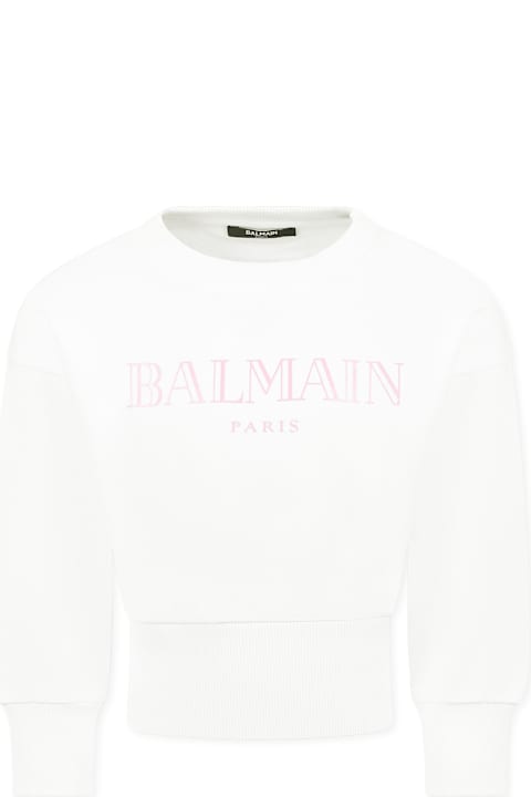 Balmain for Girls Balmain White Crop Sweatshirt For Girl With Logo