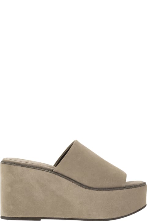 Shoes for Women Brunello Cucinelli Suede Wedges With Precious Welt