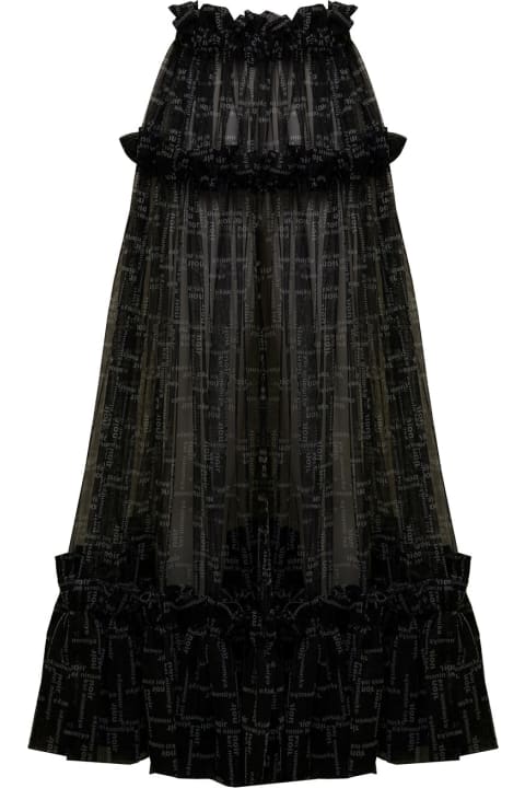 Noir Kei Ninomiya Woman's Sheer Tulle Long Black Skirt With Allover Logo Print