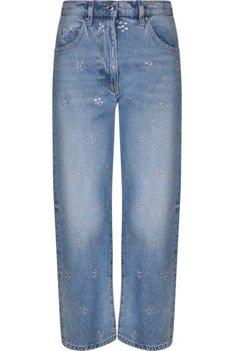 ウィメンズ MSGMのデニム MSGM Rhinestone Patch Blue Jeans