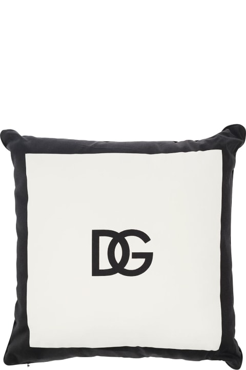 Sale for Men Dolce & Gabbana White And Black Cushion With Contrasting Dg Logo Print In Cotton