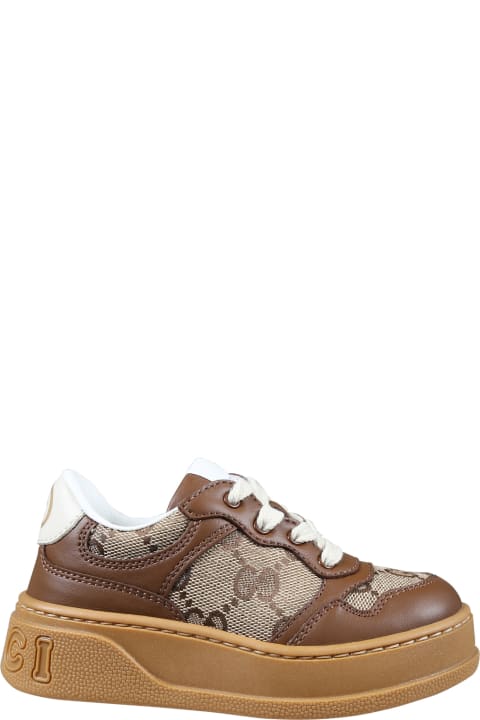 Gucci Shoes for Boys Gucci Brown Sneakers For Kids With Iconic Gg