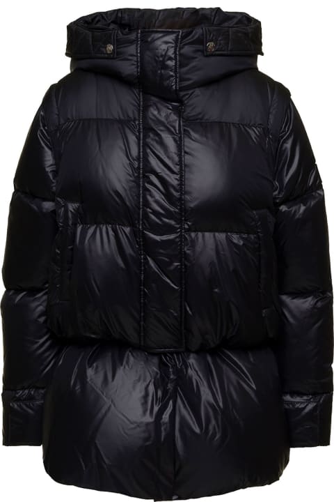 'chiara Black Down Jacket With Detachable Sleeves And End Band With Shiny Finish In Nylon Woman Anitroc