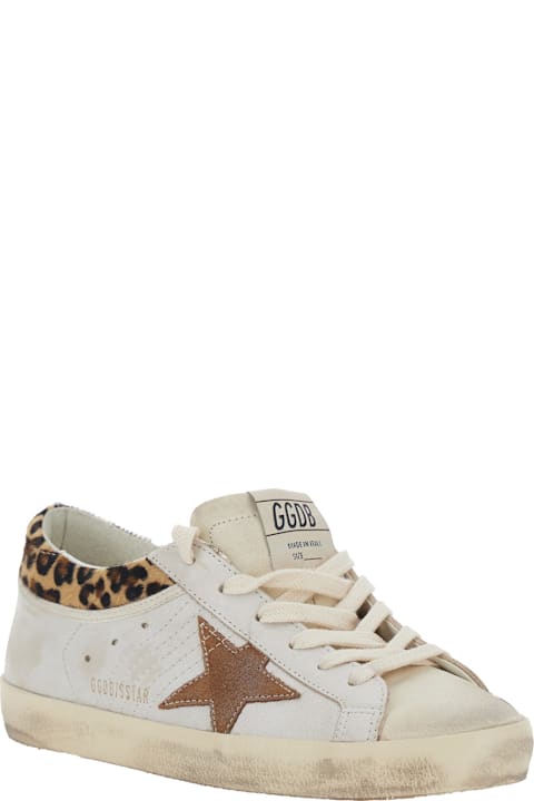 Golden Goose Sneaker 'super Star' Low Top With Star Patch On The Side And Animal Print On The Back In White Leather For Women
