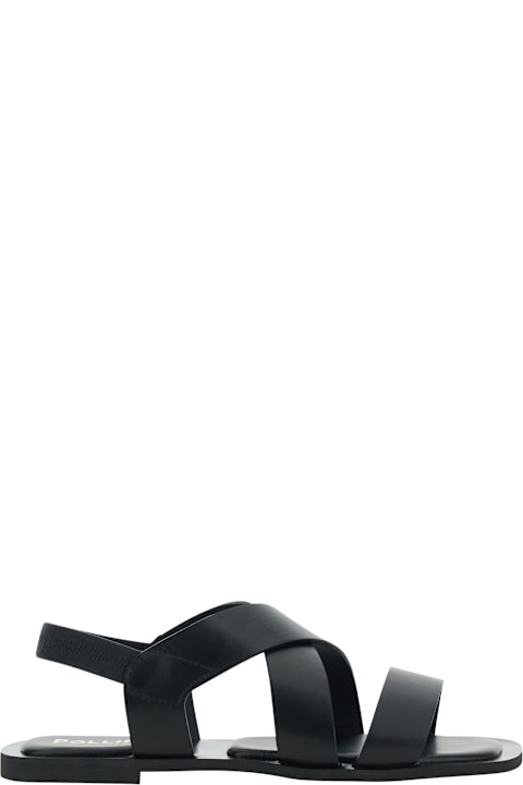 Pollini Flat Sandal - Flat Sandal With Black Leather Strap For Women
