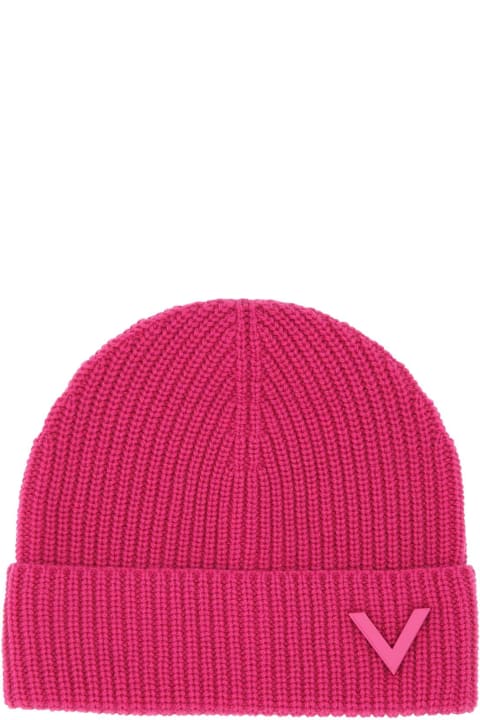 Hats for Women Valentino Garavani Pink Pp Cashmere Beanie Hat