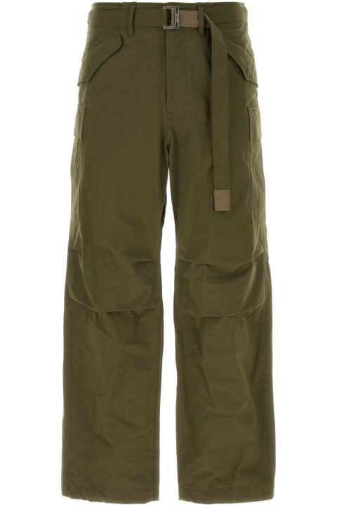 Sacai Pants for Men Sacai Army Green Cotton And Nylon Cargo Pant