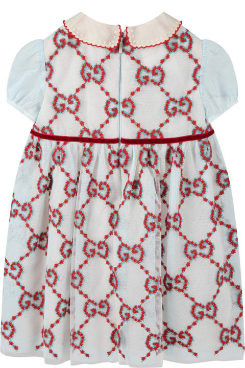 Light Blue Dress For Baby Girl With Red Flowers