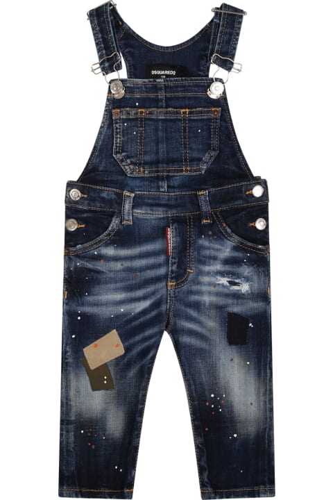 Sale for Baby Girls Dsquared2 Denim Jumpsuit For Baby Boy With Spots Of Colour